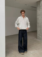 Cotton Polo-Collar Boxy Sweatshirt