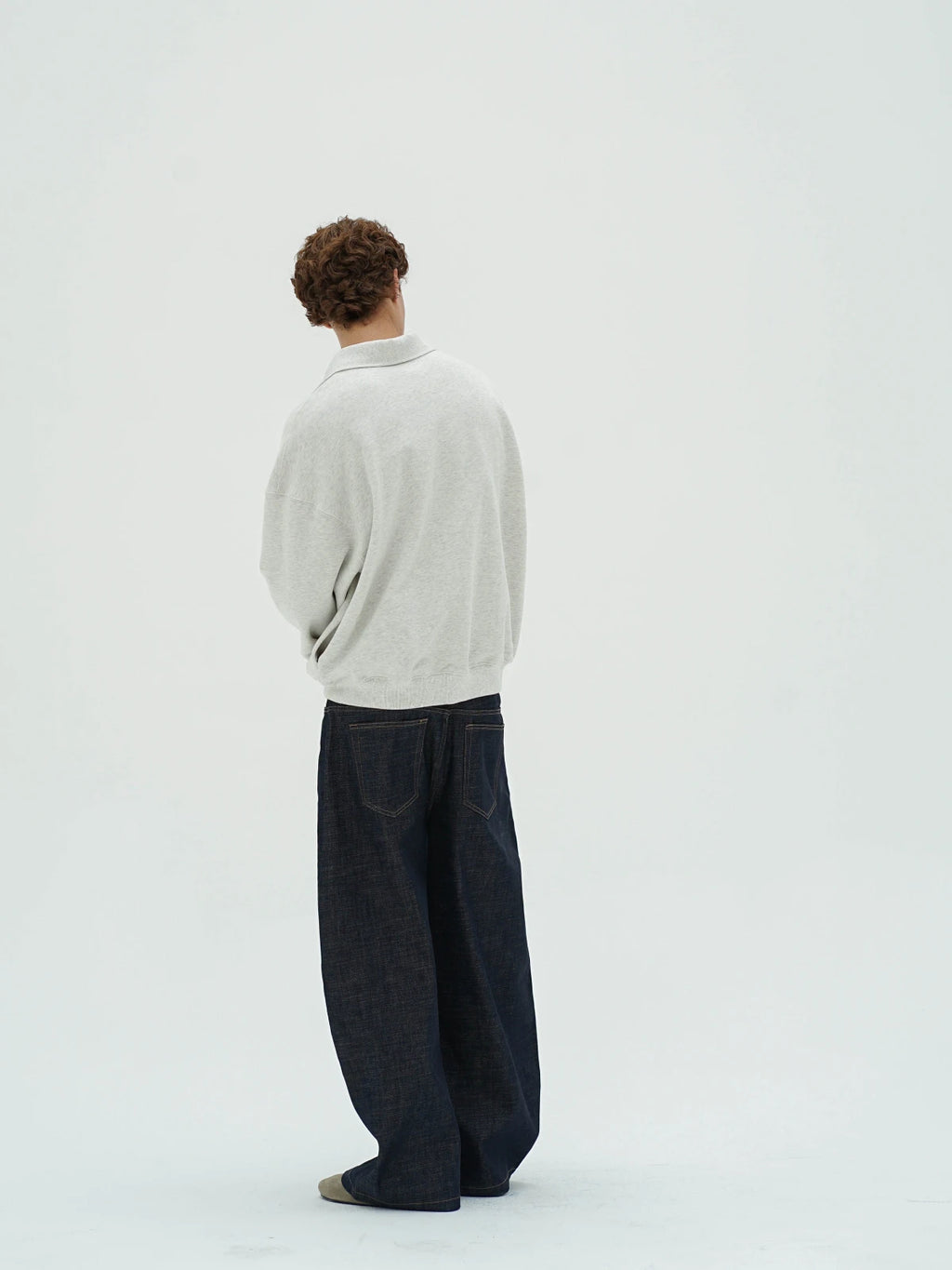 Cotton Polo-Collar Boxy Sweatshirt