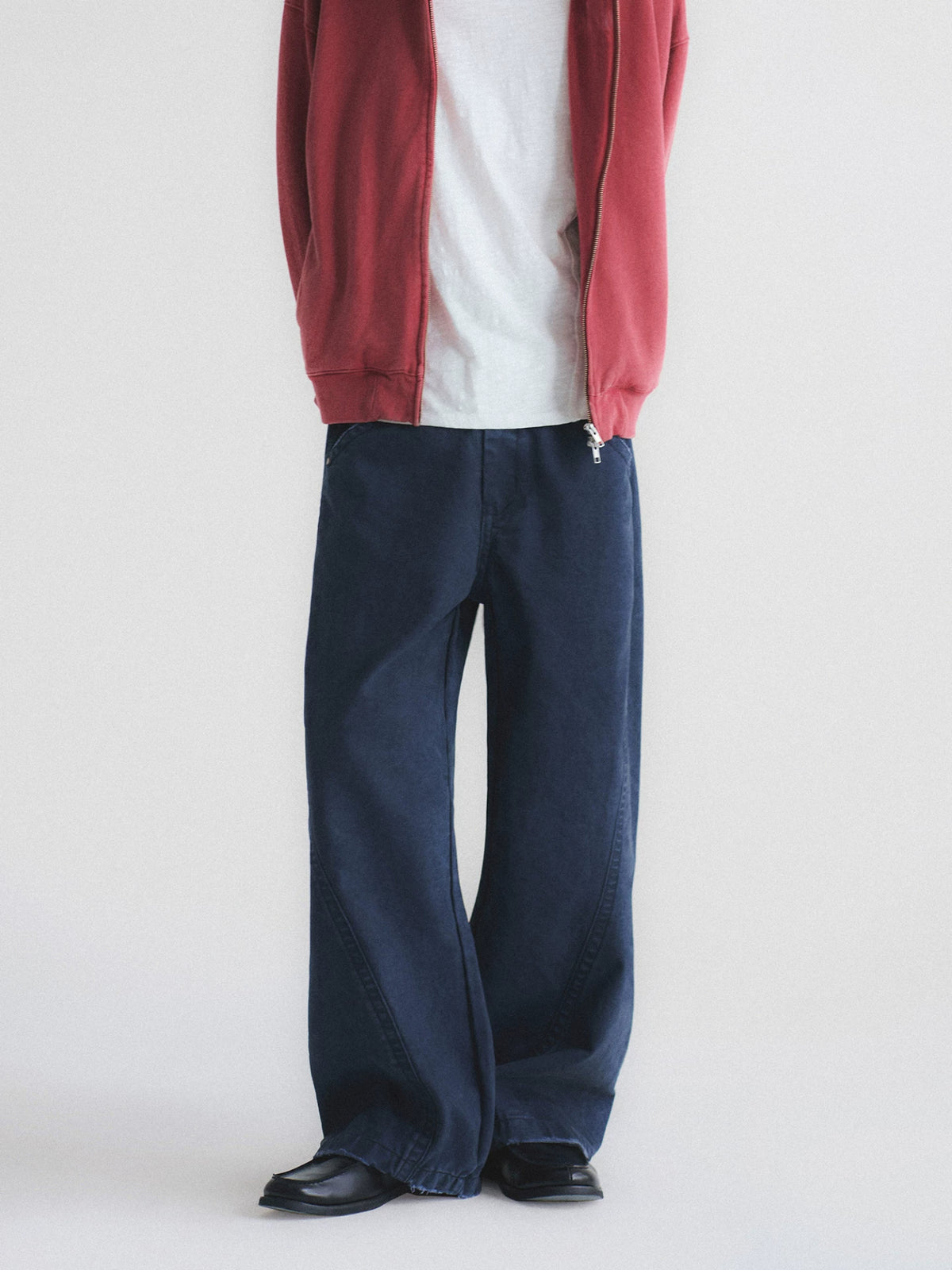 Contrast Stitch Washed Wide Leg Jeans