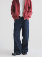 Contrast Stitch Washed Wide Leg Jeans