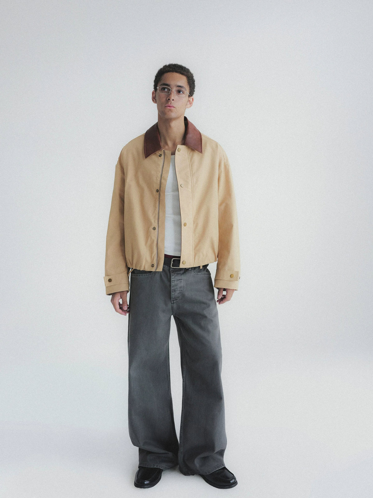 Faded Wash Button Fly Wide Straight Jeans