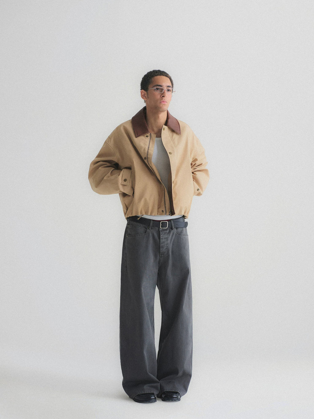 Faded Wash Button Fly Wide Straight Jeans