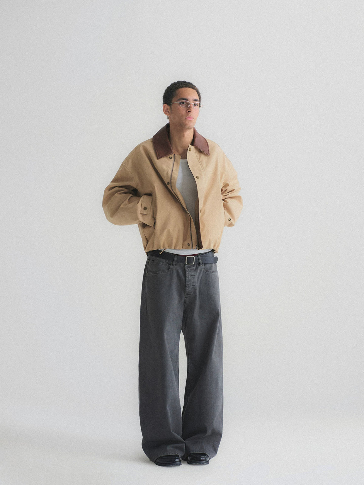 Faded Wash Button Fly Wide Straight Jeans