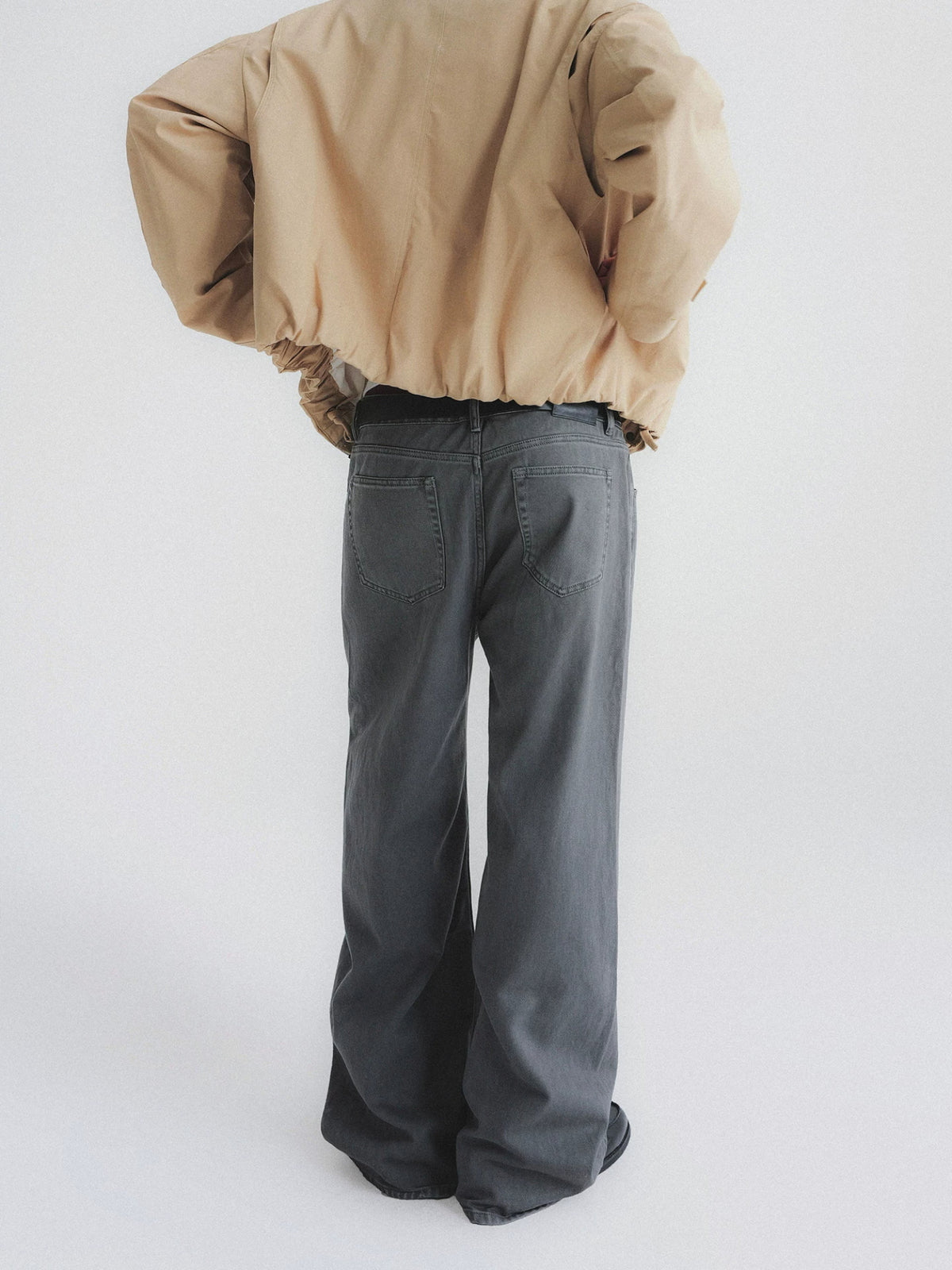 Faded Wash Button Fly Wide Straight Jeans