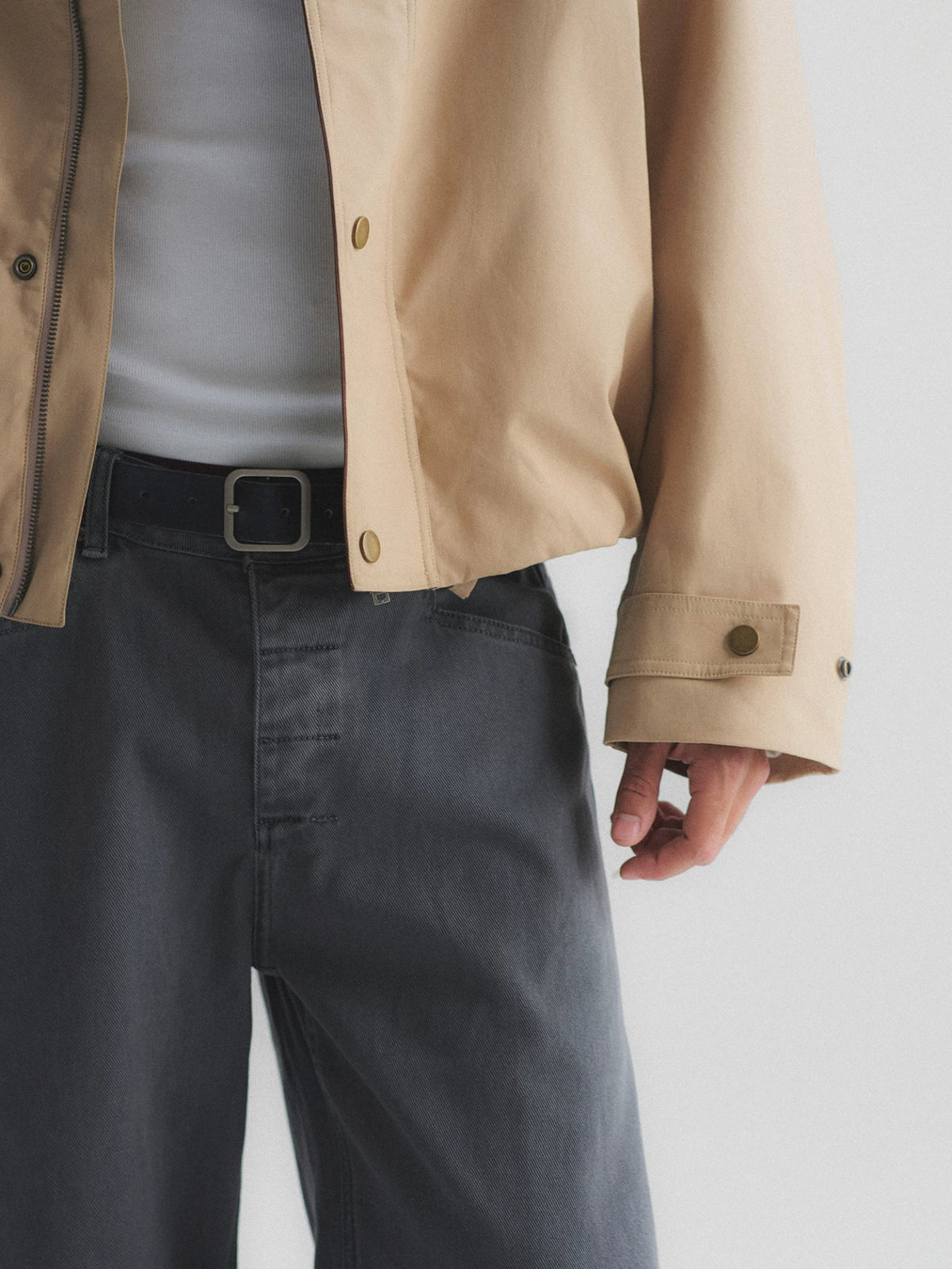 Faded Wash Button Fly Wide Straight Jeans