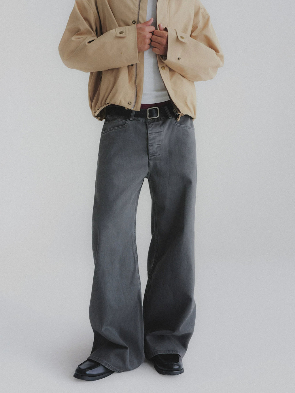 Faded Wash Button Fly Wide Straight Jeans