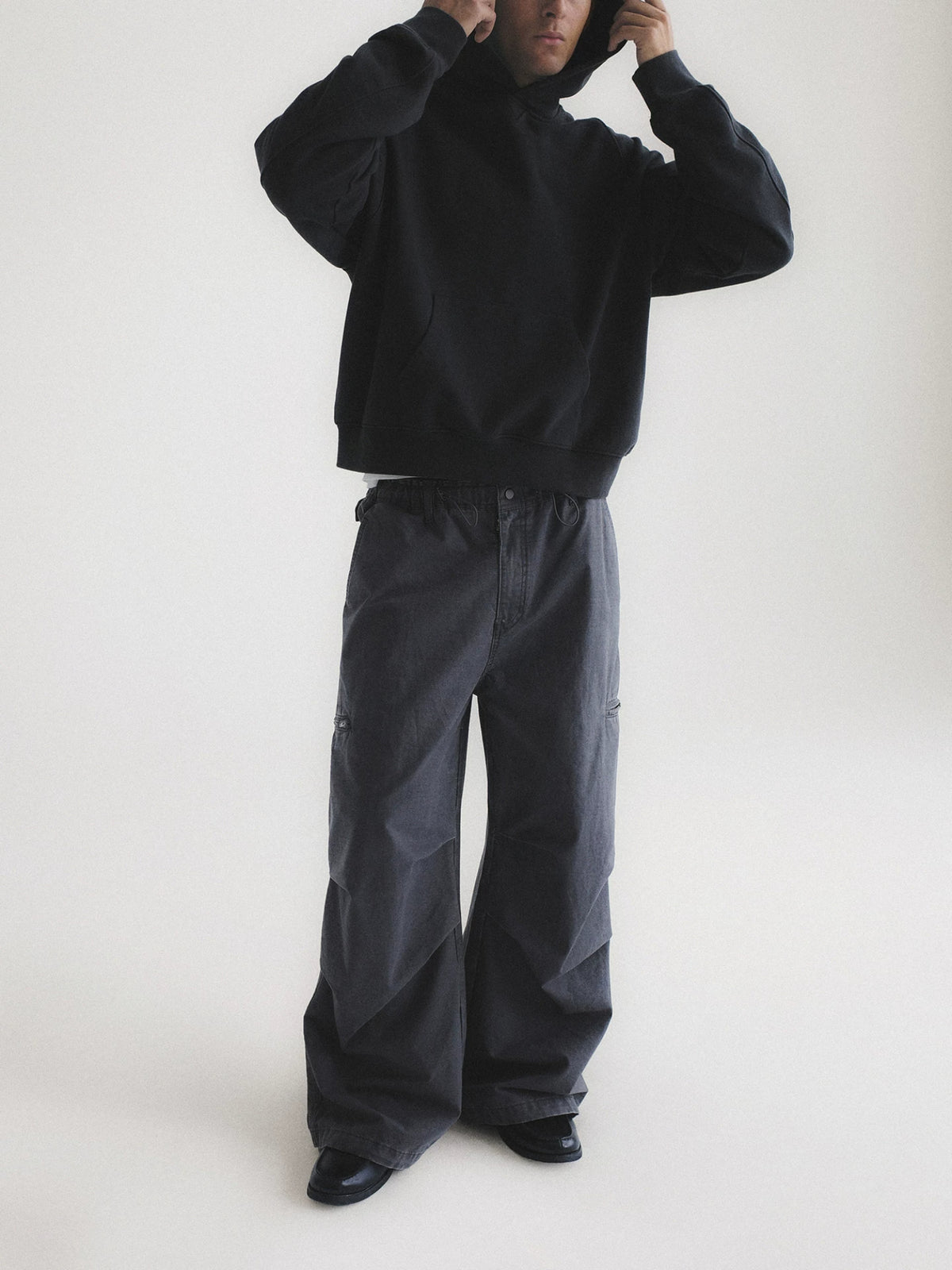 Hidden Check Wide Leg Cargo Pants