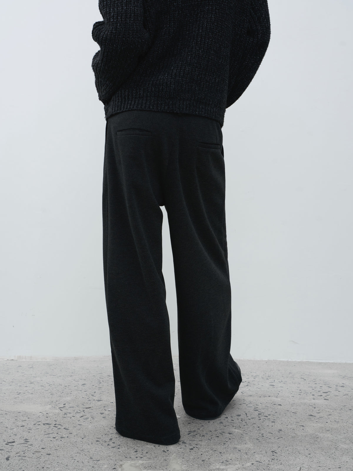 Wool-Blend Acetate Wide Leg Trousers