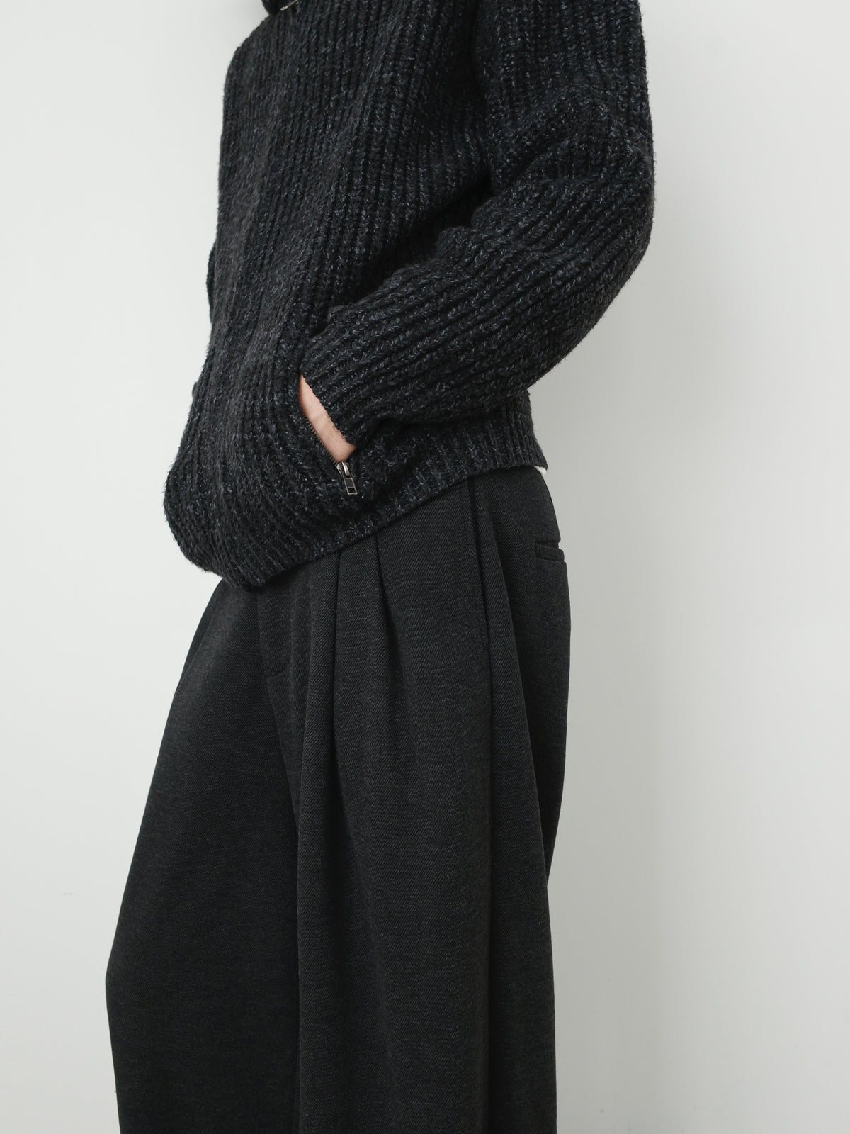 Wool-Blend Acetate Wide Leg Trousers