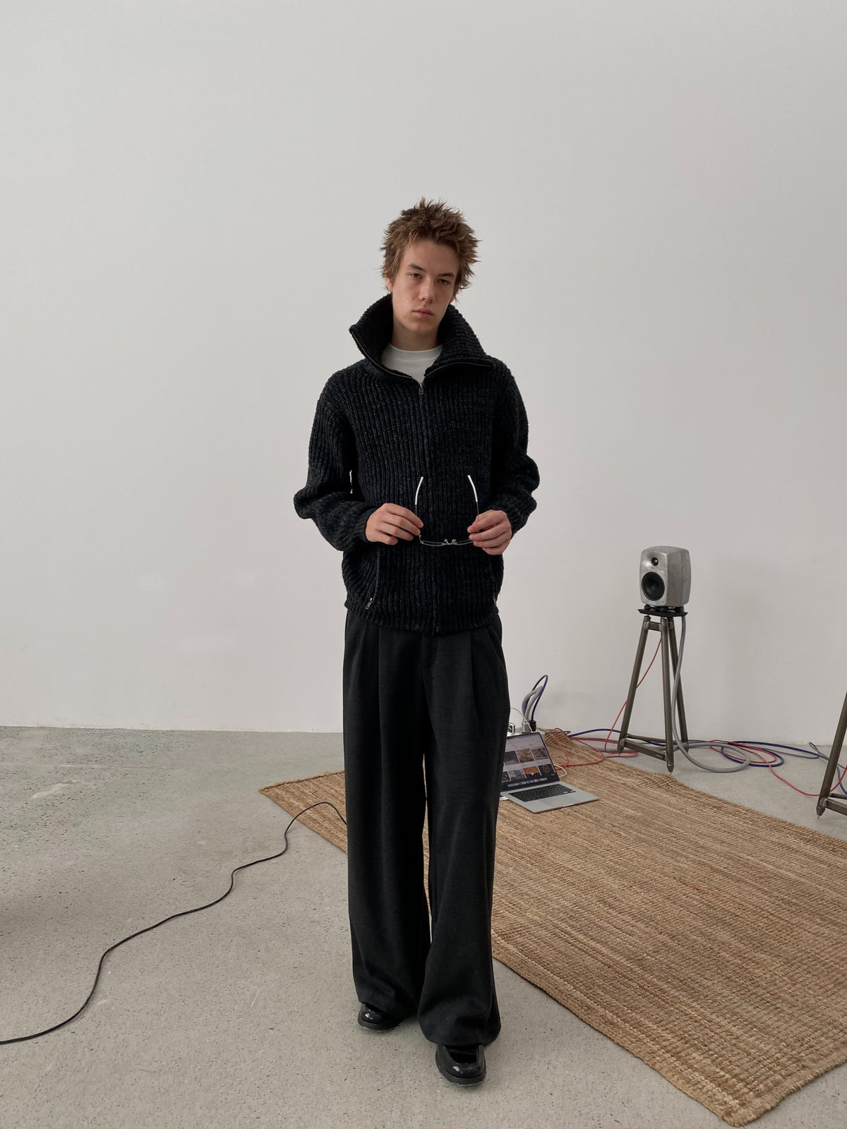 Wool-Blend Acetate Wide Leg Trousers
