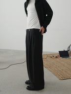 Wool-Blend Acetate Wide Leg Trousers