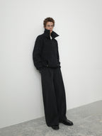 Wool-Blend Acetate Wide Leg Trousers