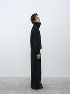 Wool-Blend Acetate Wide Leg Trousers