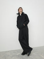 Wool-Blend Acetate Wide Leg Trousers