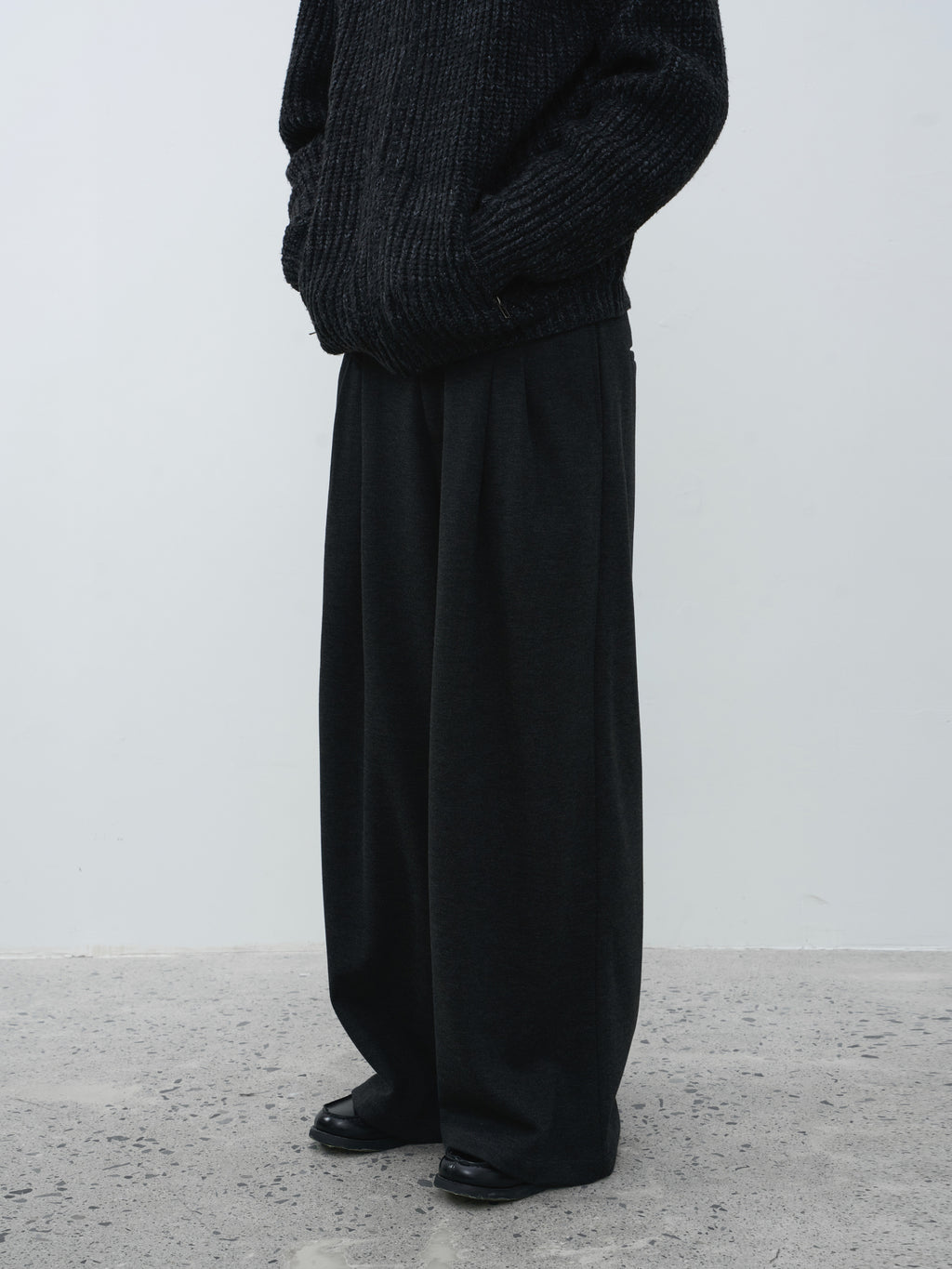 Wool-Blend Acetate Wide Leg Trousers