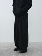 Wool-Blend Acetate Wide Leg Trousers
