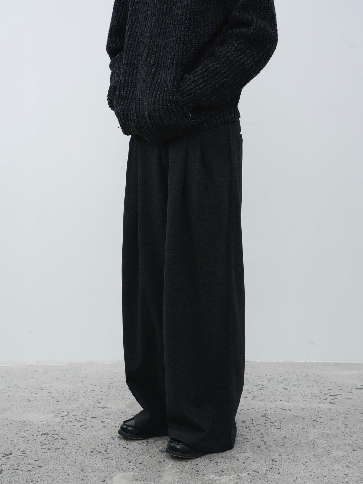 Wool-Blend Acetate Wide Leg Trousers