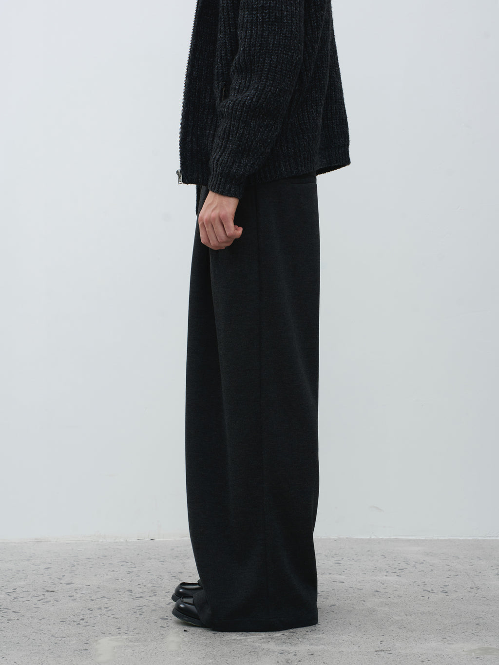 Wool-Blend Acetate Wide Leg Trousers