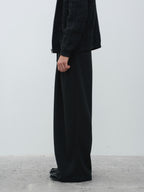 Wool-Blend Acetate Wide Leg Trousers