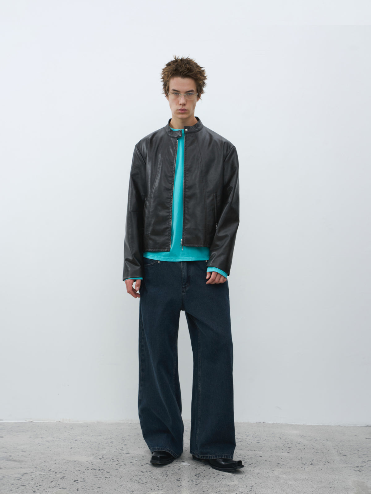 Deconstructed Cropped Faux Leather Biker Jacket