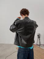 Deconstructed Cropped Faux Leather Biker Jacket