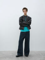 Deconstructed Cropped Faux Leather Biker Jacket