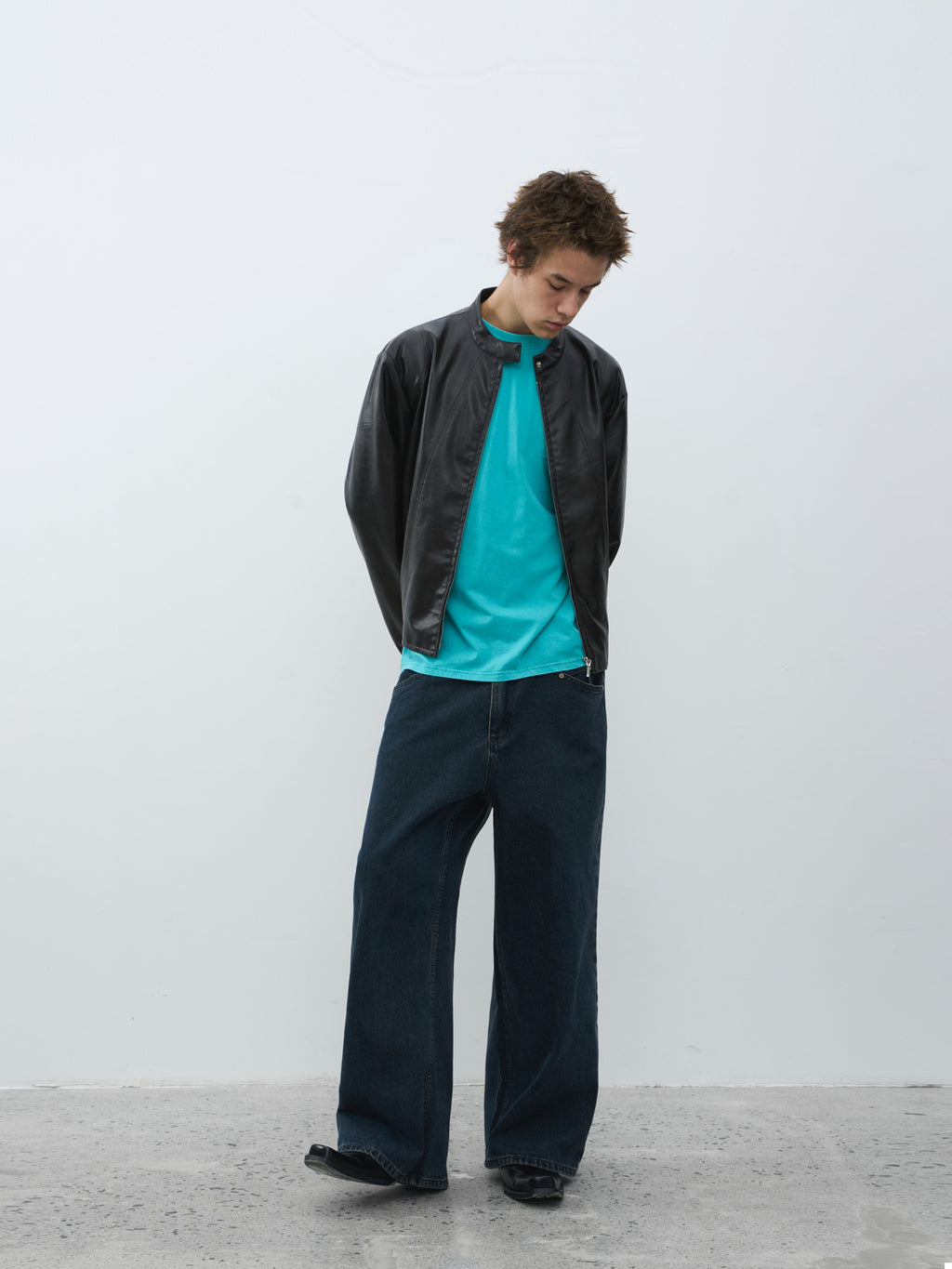 Deconstructed Cropped Faux Leather Biker Jacket