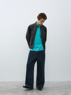 Deconstructed Cropped Faux Leather Biker Jacket