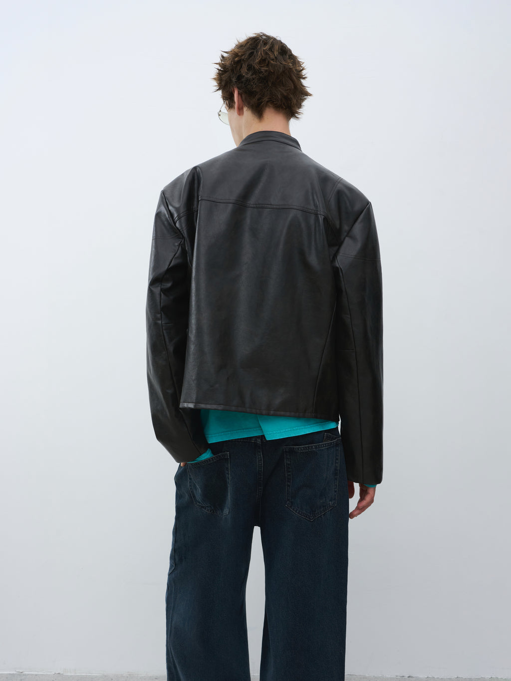 Deconstructed Cropped Faux Leather Biker Jacket