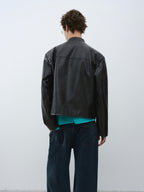Deconstructed Cropped Faux Leather Biker Jacket