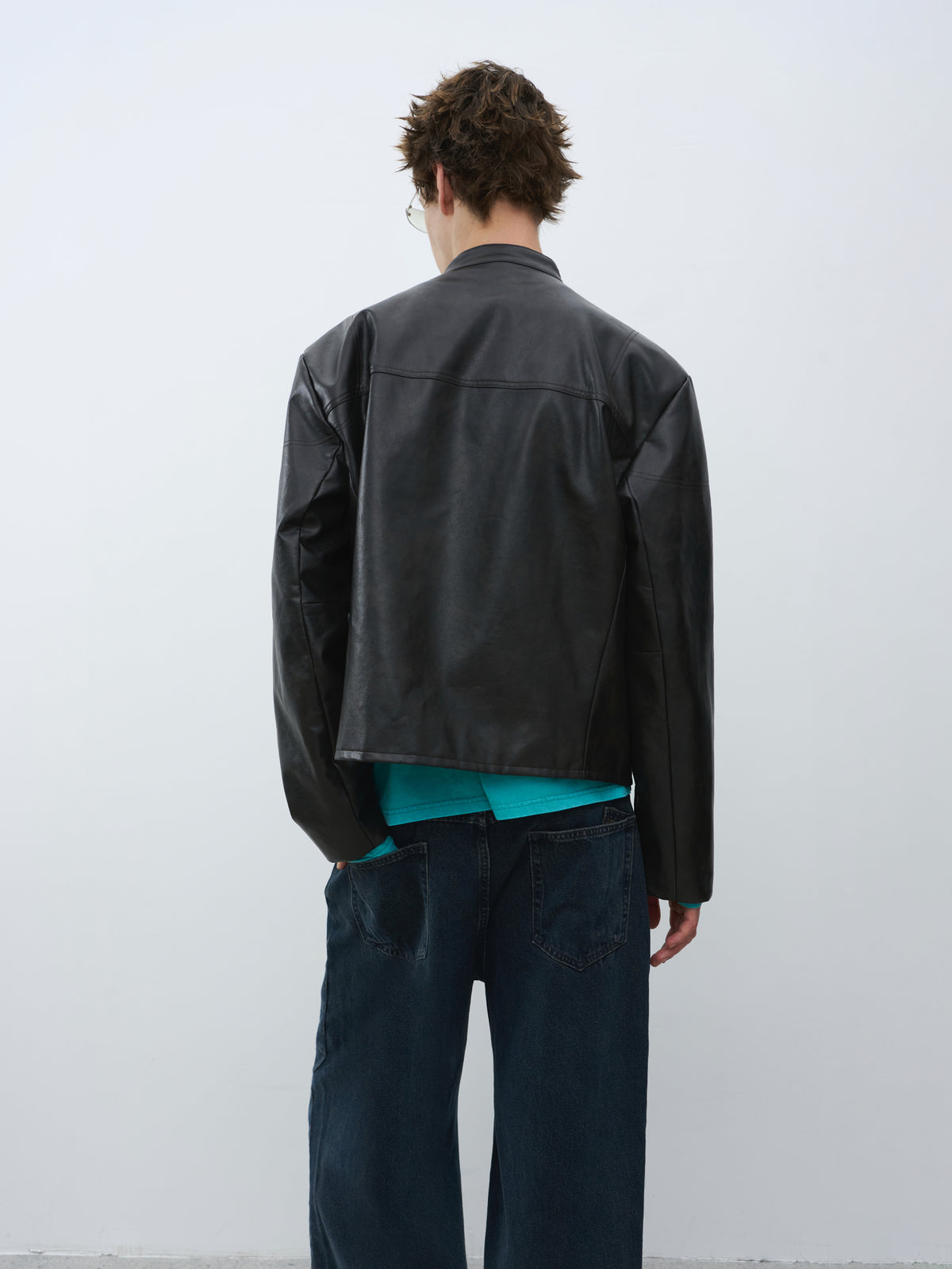 Deconstructed Cropped Faux Leather Biker Jacket