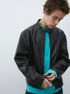 Deconstructed Cropped Faux Leather Biker Jacket