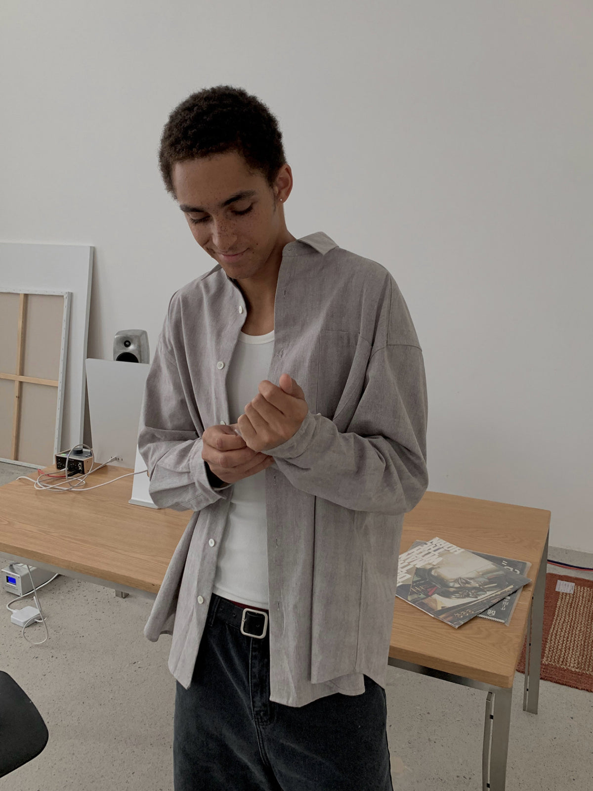 Thread | Cotton-Linen Check Oversized Shirt