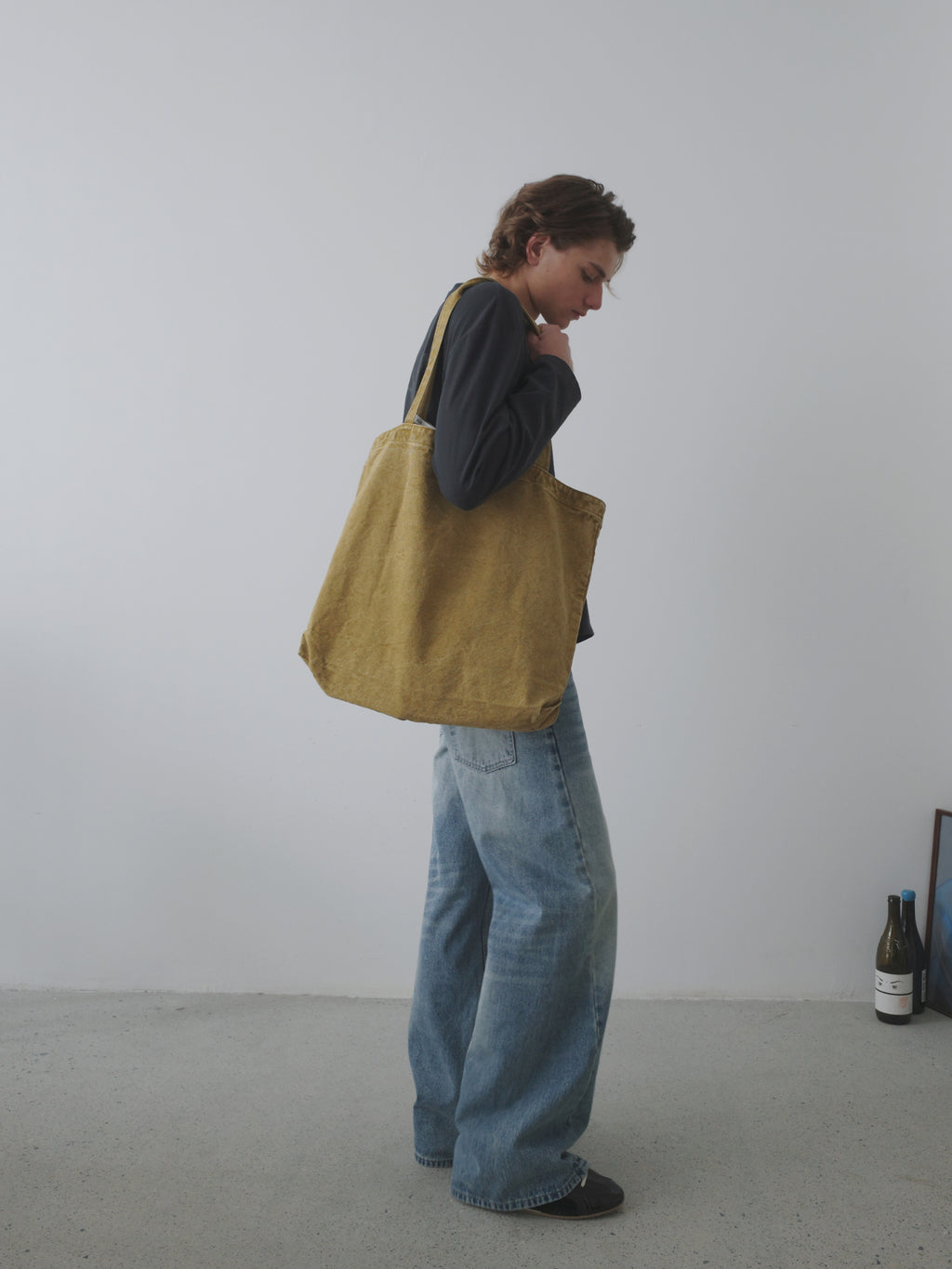 Whiskered Washed Wide Leg Jeans