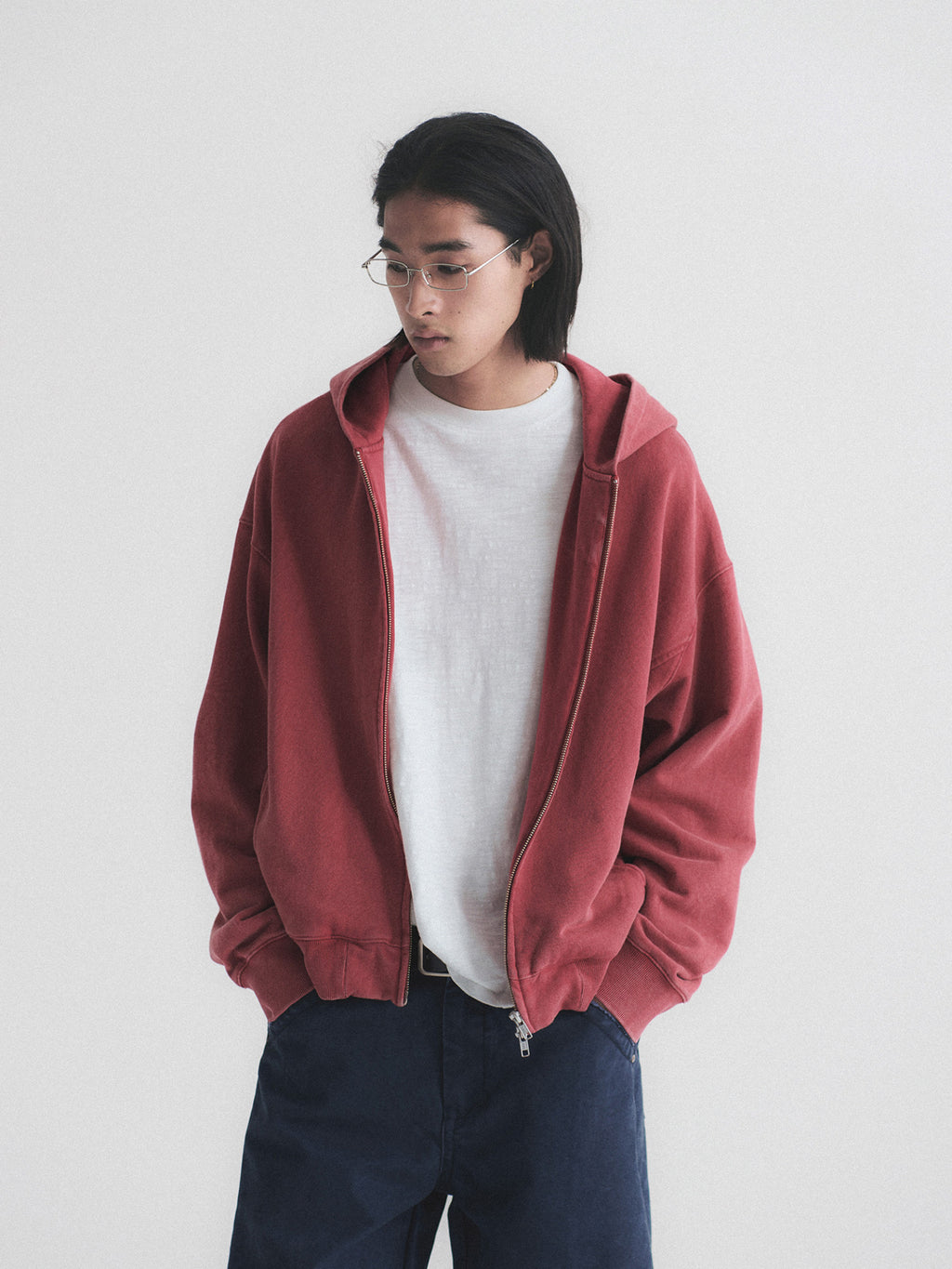Knot | Washed Mauve Boxy Full-Zip Hoodie