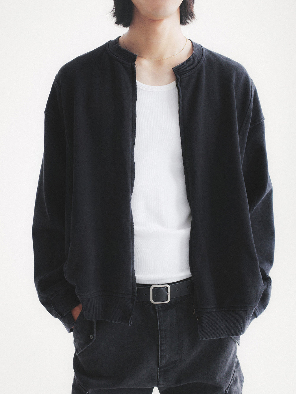 Thread | Distressed Boxy Zip-Up Sweatshirt