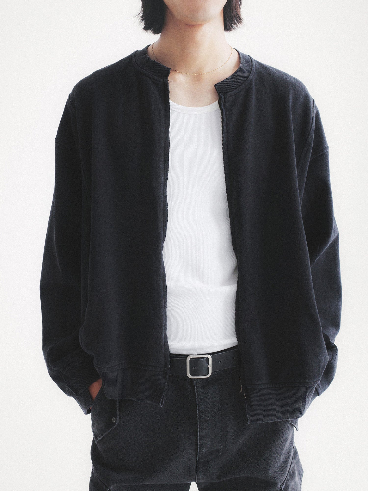 Thread | Distressed Boxy Zip-Up Sweatshirt