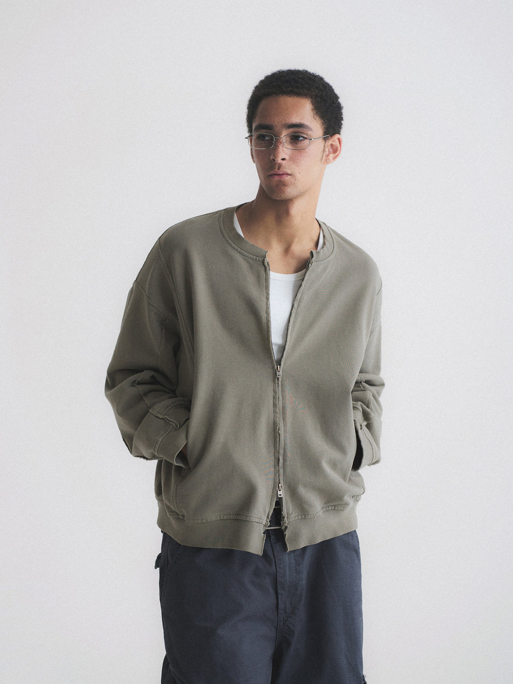 Thread | Distressed Boxy Zip-Up Sweatshirt