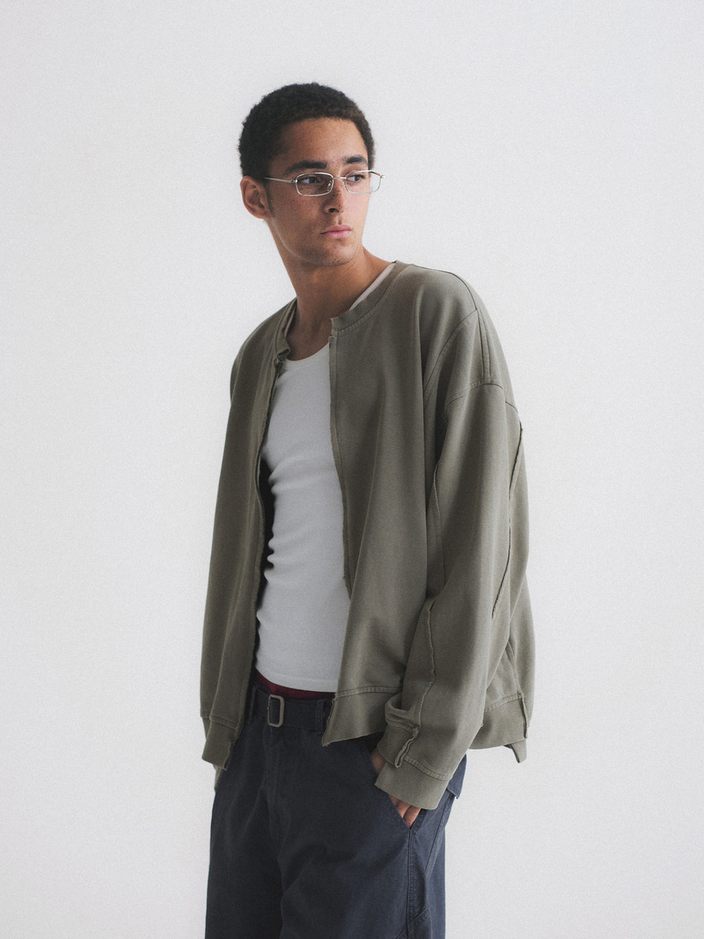 Thread | Distressed Boxy Zip-Up Sweatshirt