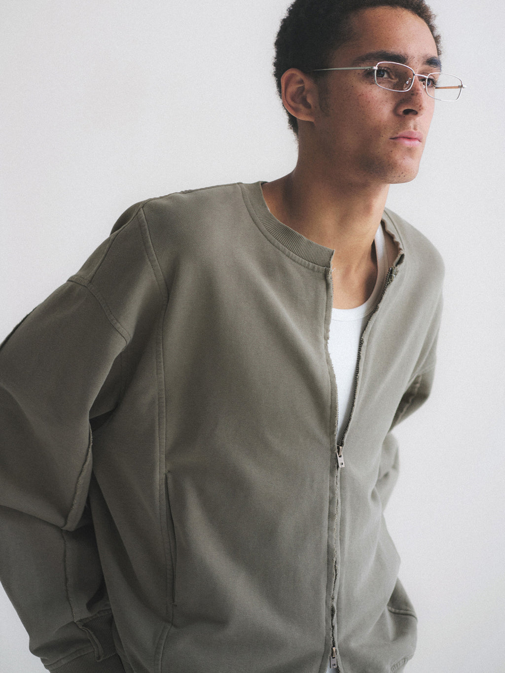 Thread | Distressed Boxy Zip-Up Sweatshirt