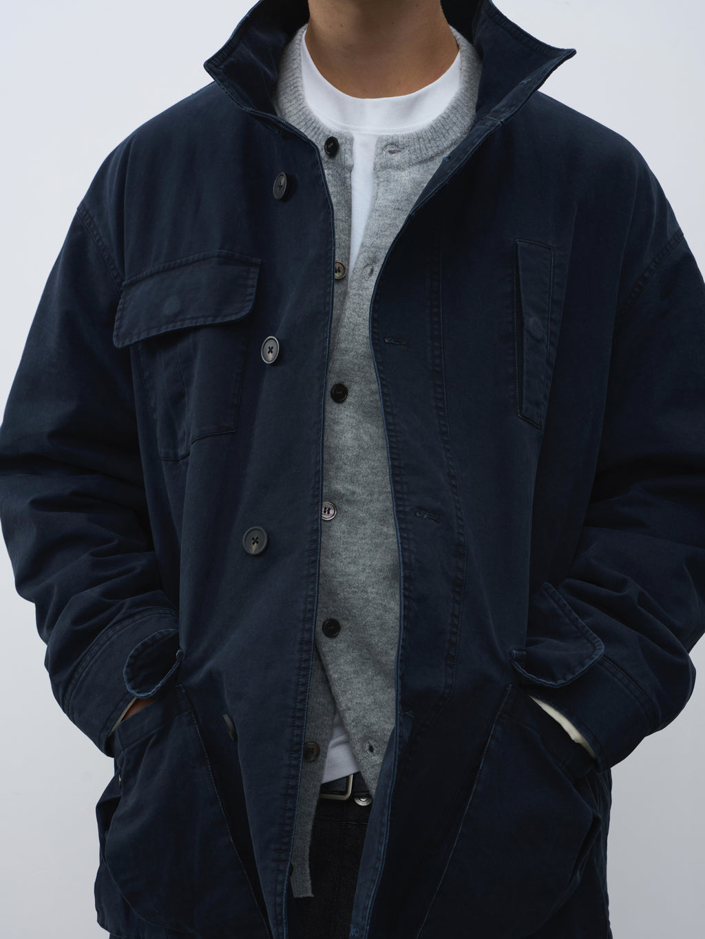 Washed Multi-Pocket Stand Collar Utility Jacket