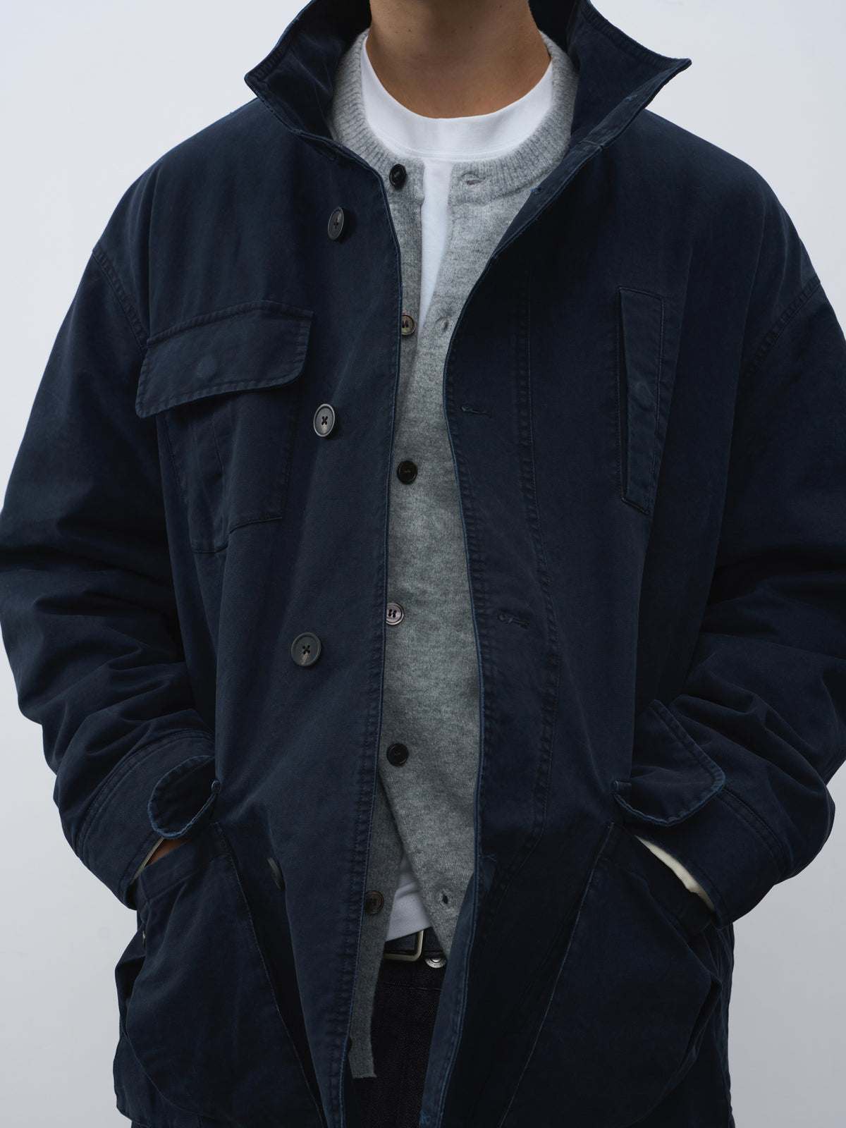 Washed Multi-Pocket Stand Collar Utility Jacket