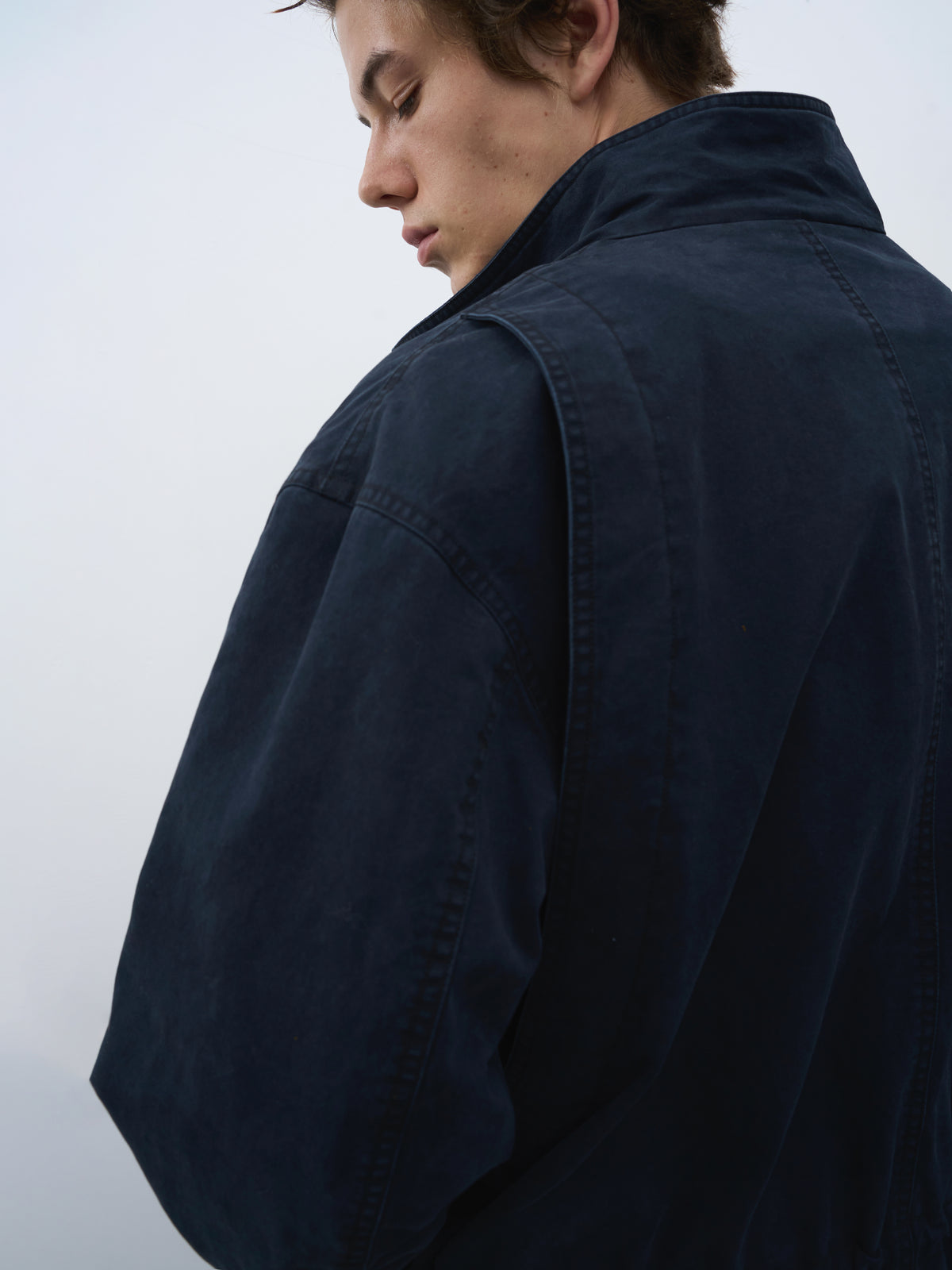 Washed Multi-Pocket Stand Collar Utility Jacket