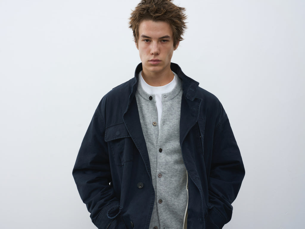 Washed Multi-Pocket Stand Collar Utility Jacket