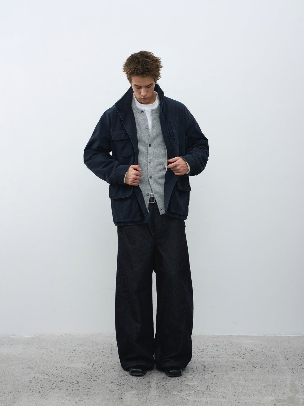 Washed Multi-Pocket Stand Collar Utility Jacket