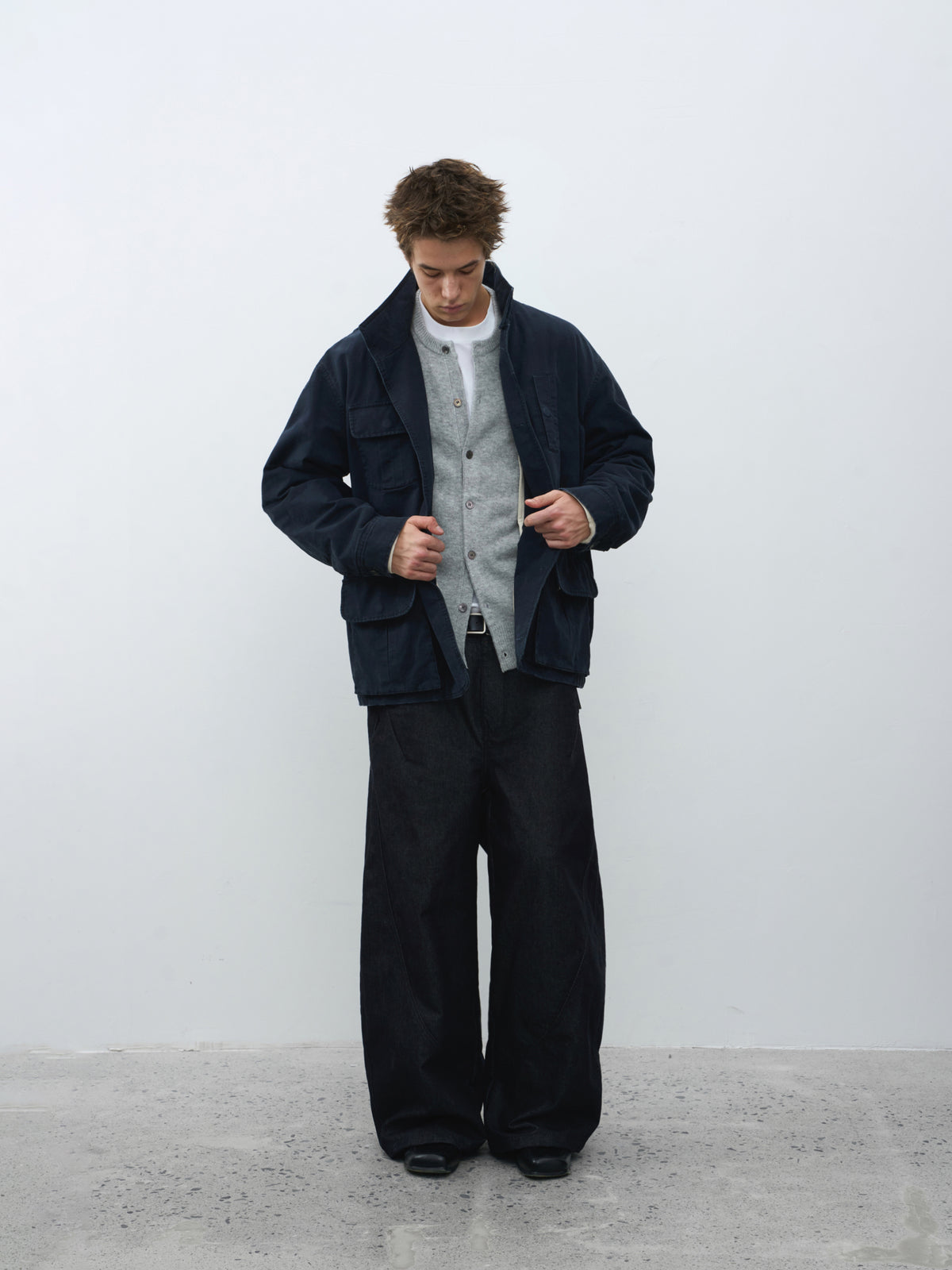 Washed Multi-Pocket Stand Collar Utility Jacket