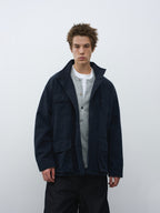 Washed Multi-Pocket Stand Collar Utility Jacket