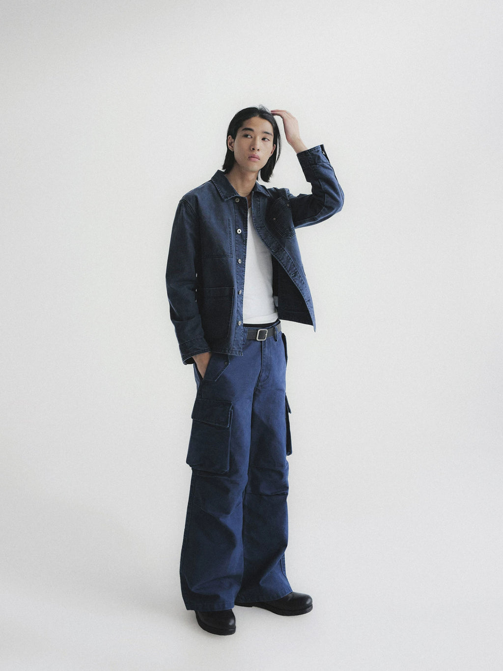 Washed Multi-Pocket Denim Cargo Jacket