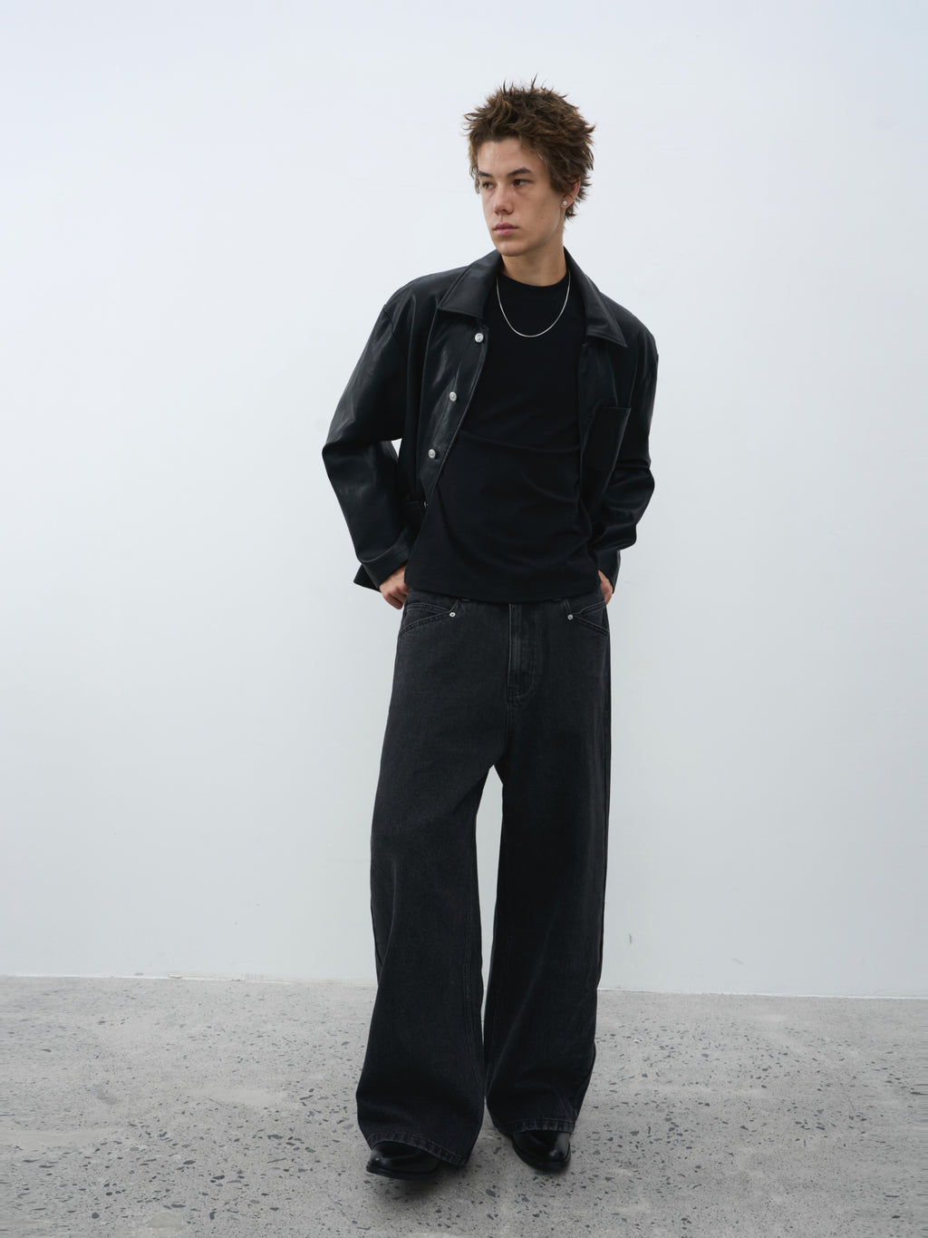 Multi-Pocket Faux Leather Utility Jacket