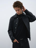 Multi-Pocket Faux Leather Utility Jacket